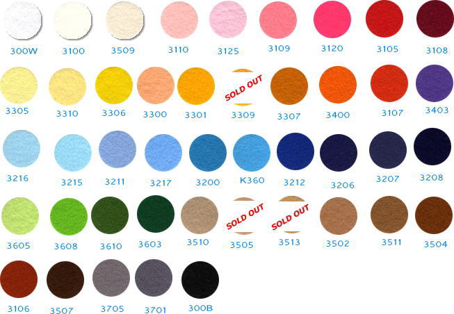 全44色の豊富なカラーバリエーション「カラーフェルト 1ミリ」 フエルト素材 カット販売 - 浅草ゆうらぶ